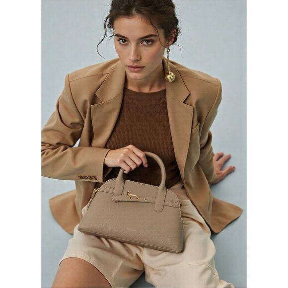 ⚡ Women's Tan Shoulder Strap Belted Top Handle Designer Crossbody Satchel Bag - Picture 3 of 7